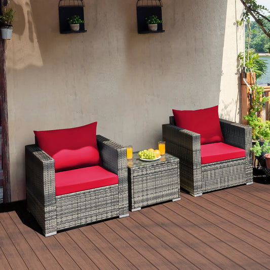 HOMASIS 3 Piece Patio Rattan Furniture Bistro Set Cushioned