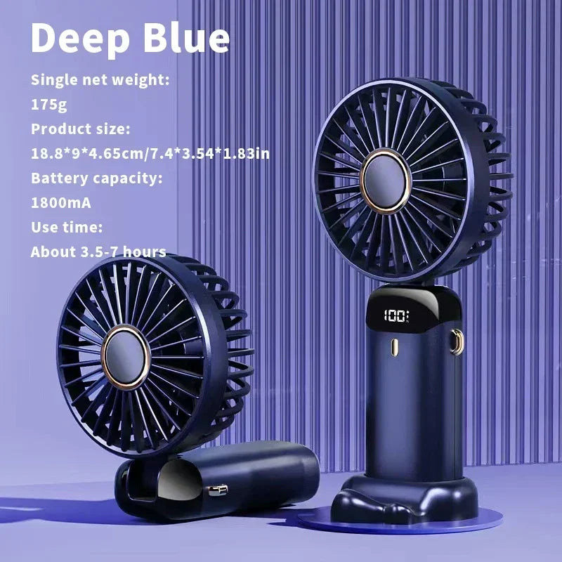 Handheld Foldable USB Rechargeable Fan With LED And 5 Speeds