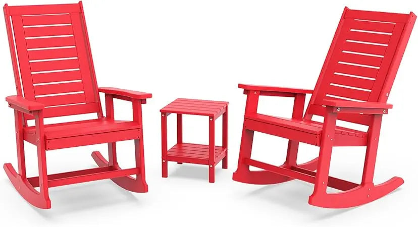 Outdoor Rocking Chair Set 3-Piece HDPE Plastic Porch Rockers