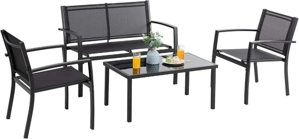 Outdoor 4-Piece Patio Furniture Set With Glass Coffee Table