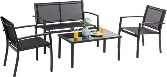 Outdoor 4-Piece Patio Furniture Set With Glass Coffee Table