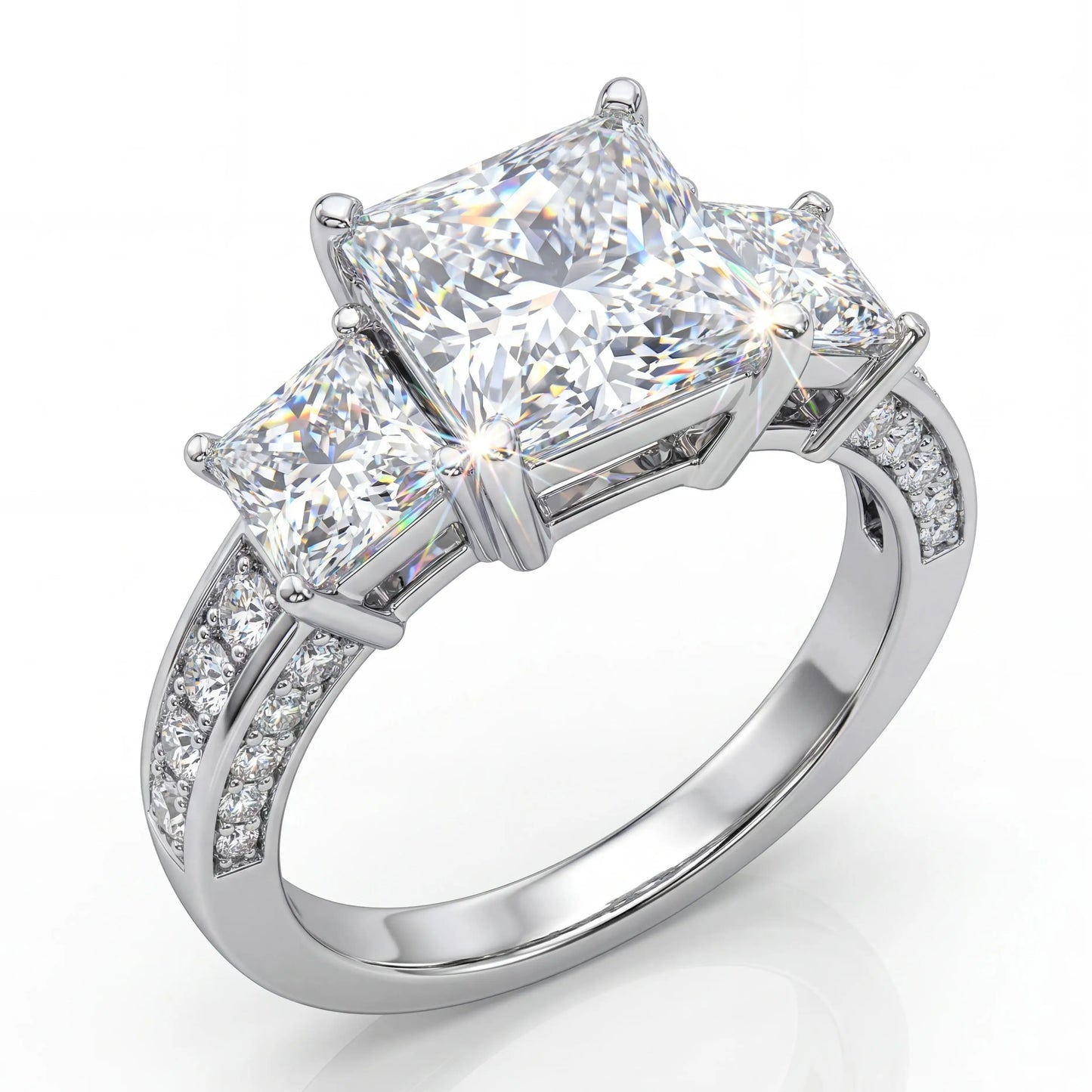 Lyee Cyee Princess Cut Three Stone Moissanite Silver Ring