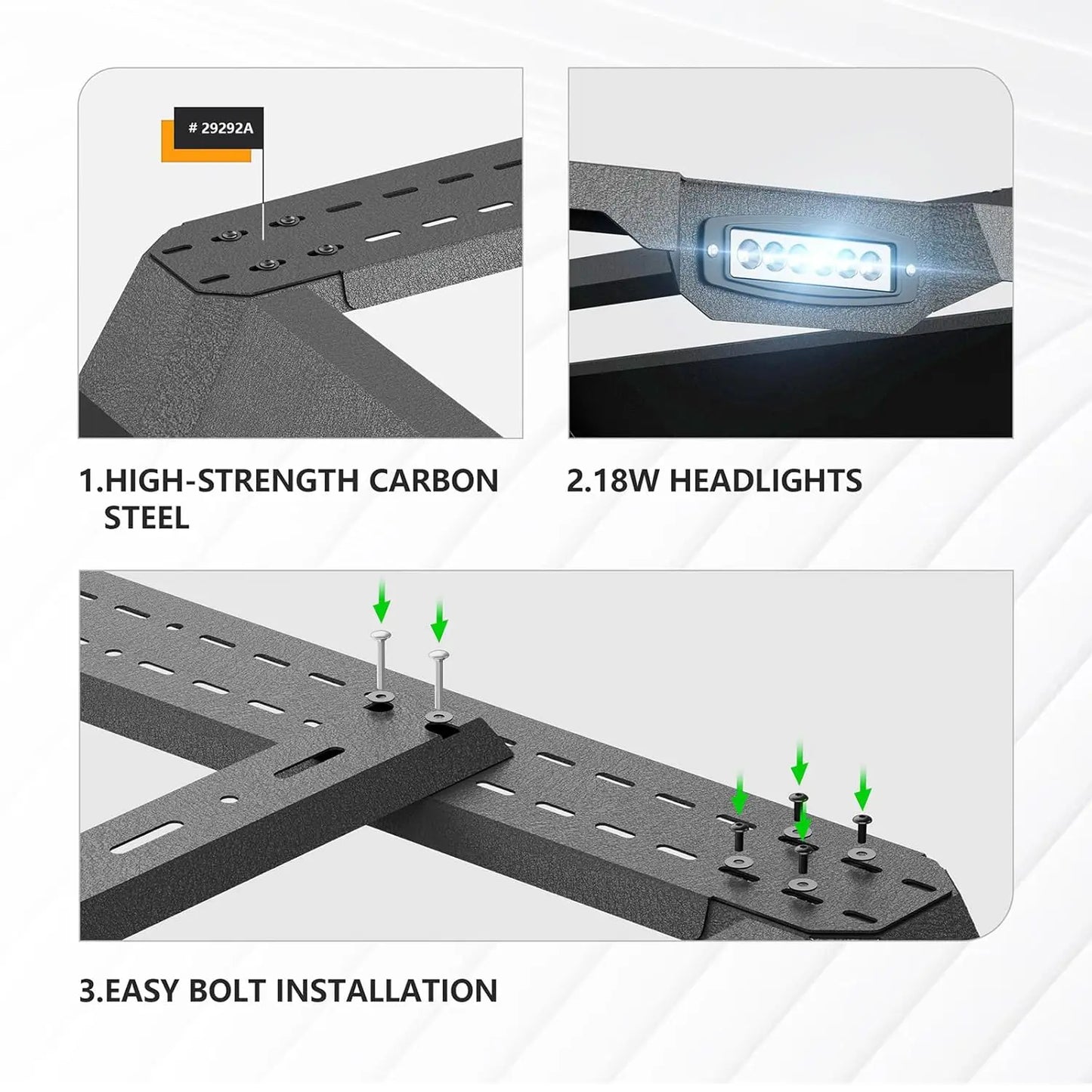 NONEEU Overland Bed Rack With LED Light