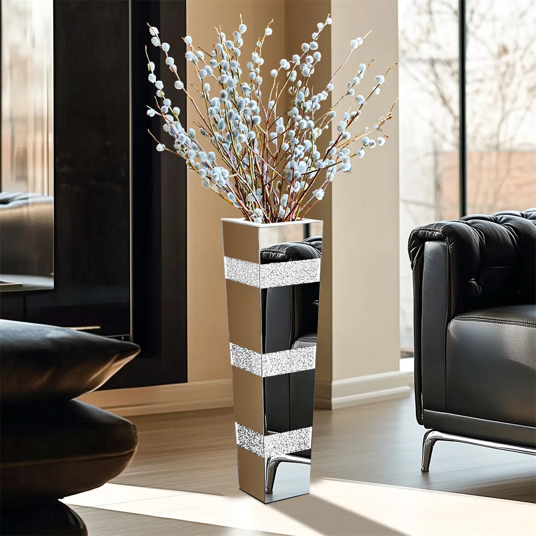 Modern Crystal Glass Floor Vase With Mirrored Stand