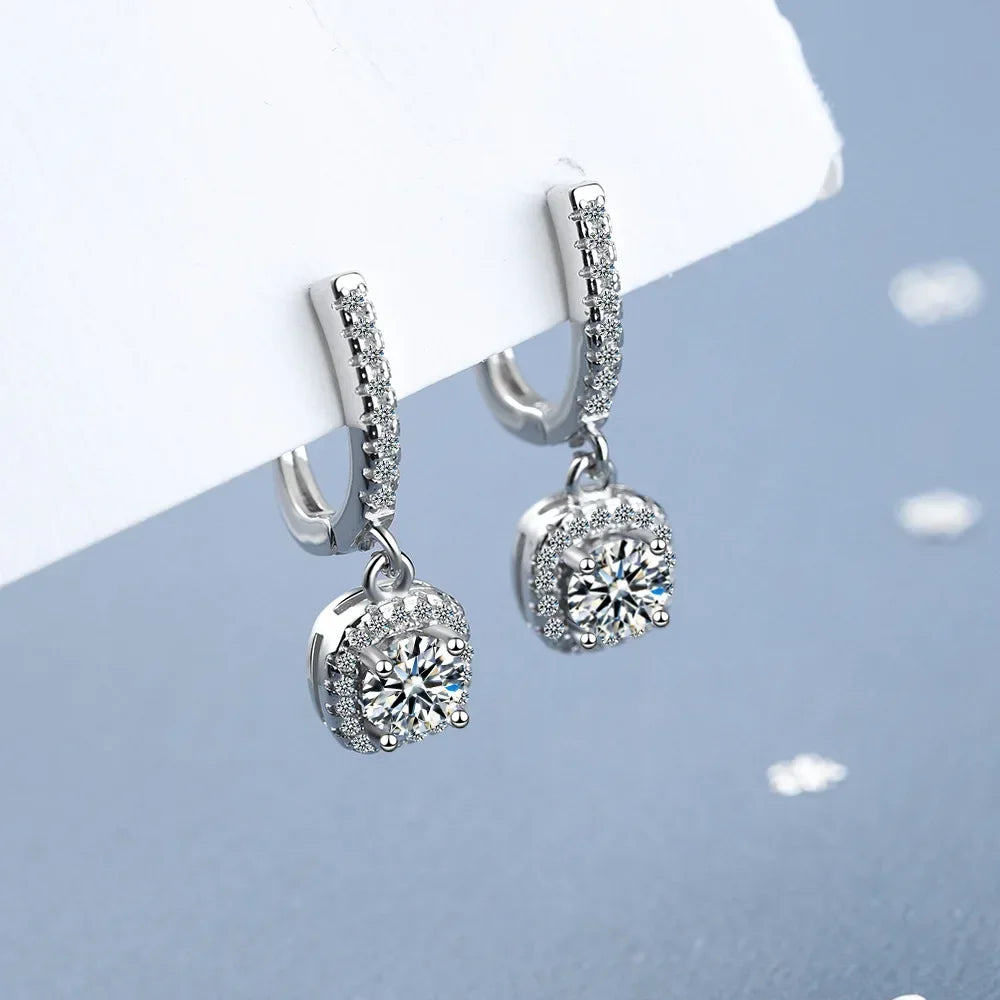 Sterling Silver Zircon Hoop Earrings For Women Fine Jewelry