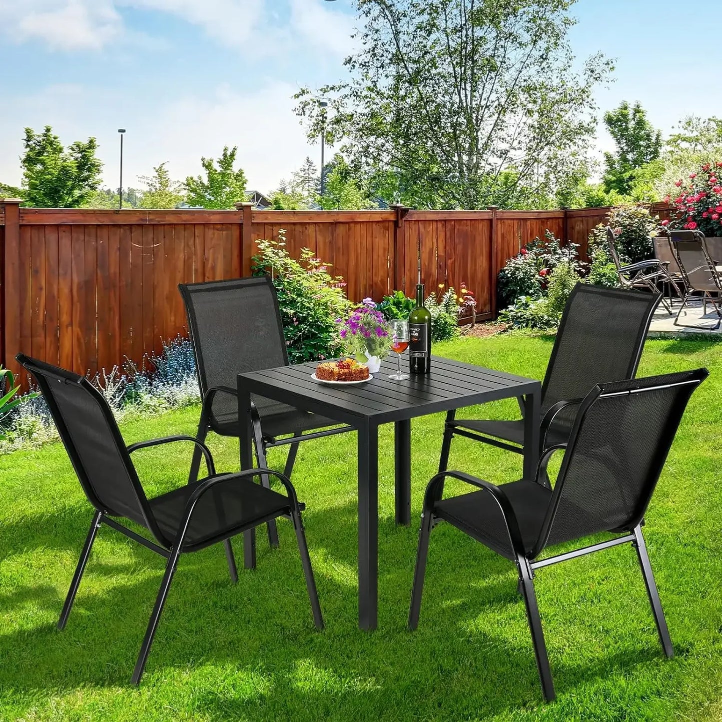 Garden Folding Chairs Steel Iron Teslin Fabric High Back Load 150kg Outdoor