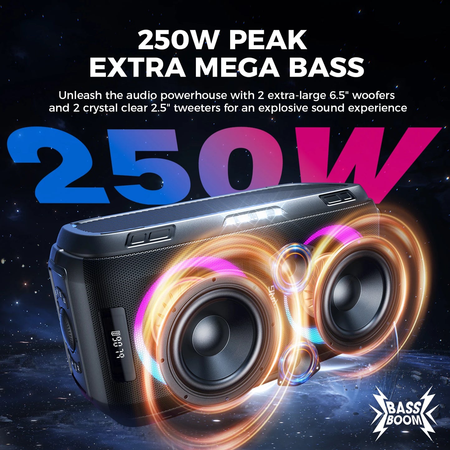 W-King 250W Peak Bluetooth Speaker With Custom Bass