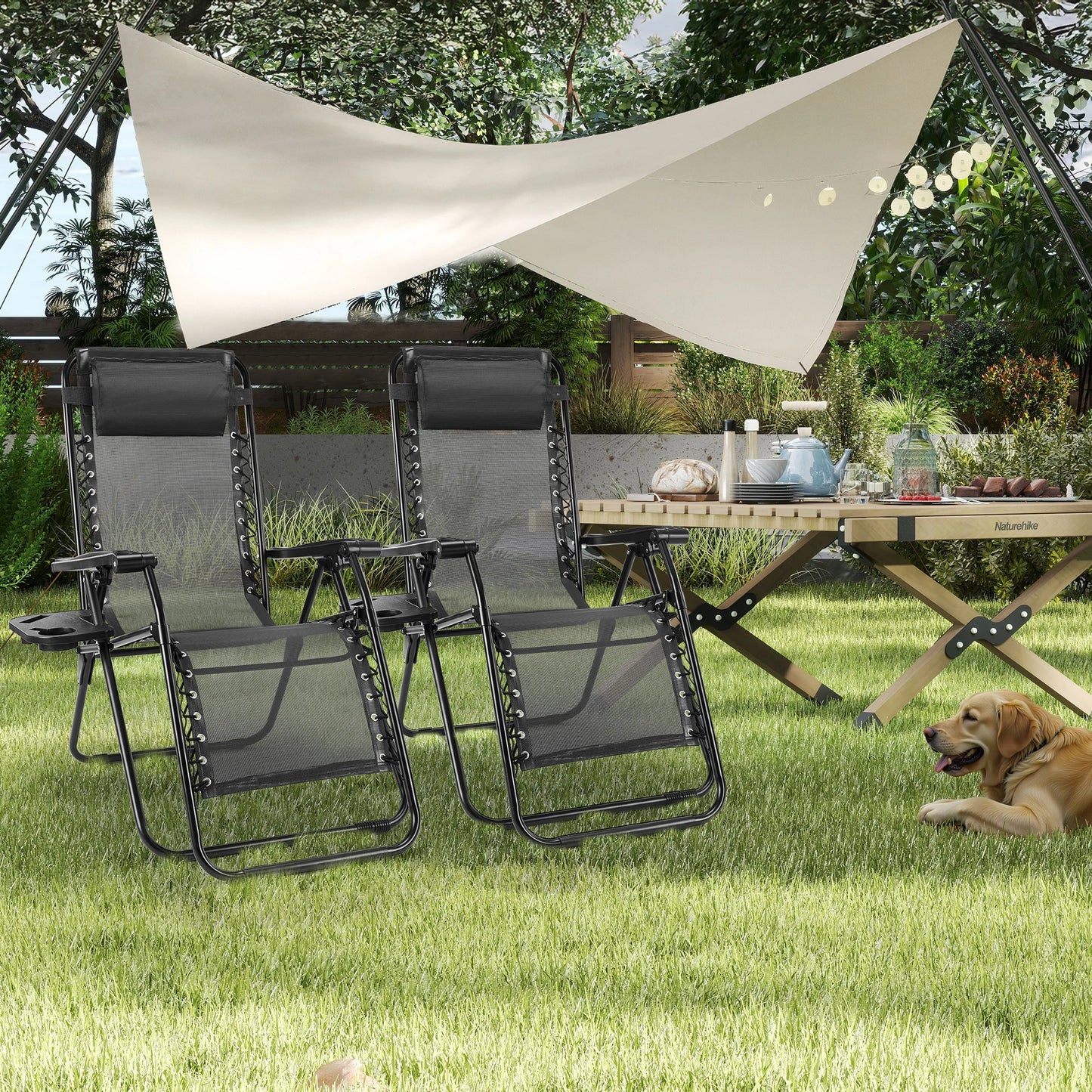 JHK Portable Zero Gravity Recliner Chairs With Cup Holder Trays