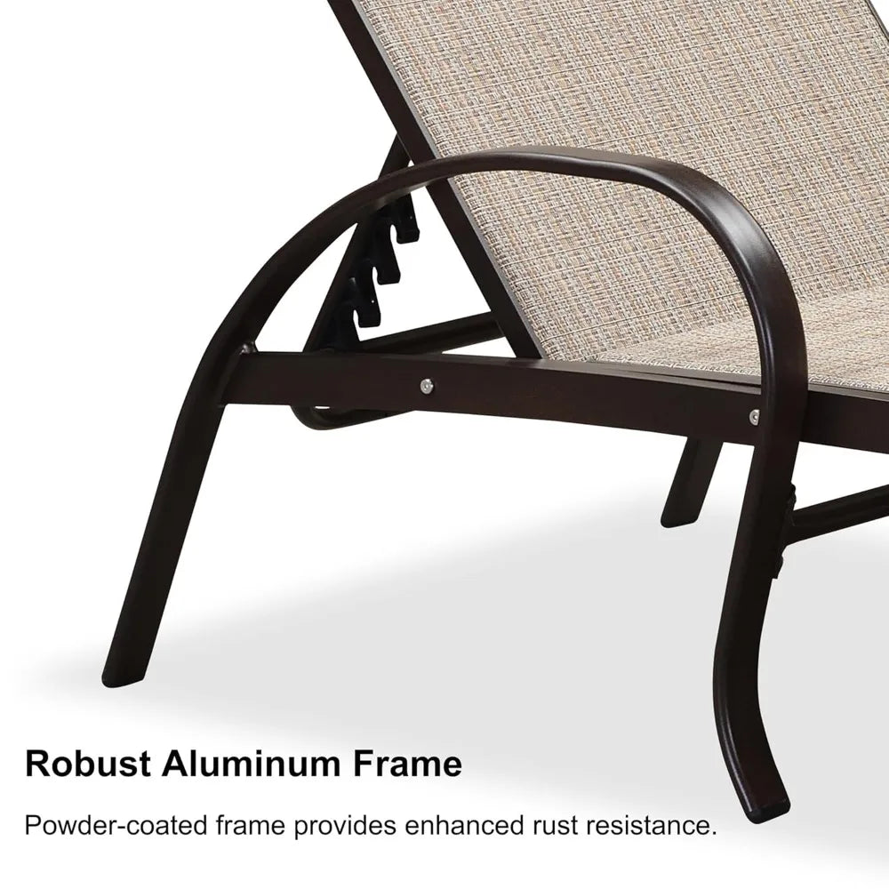 Outdoor Chaise Lounge Set of Three With Adjustable Aluminum Loungers