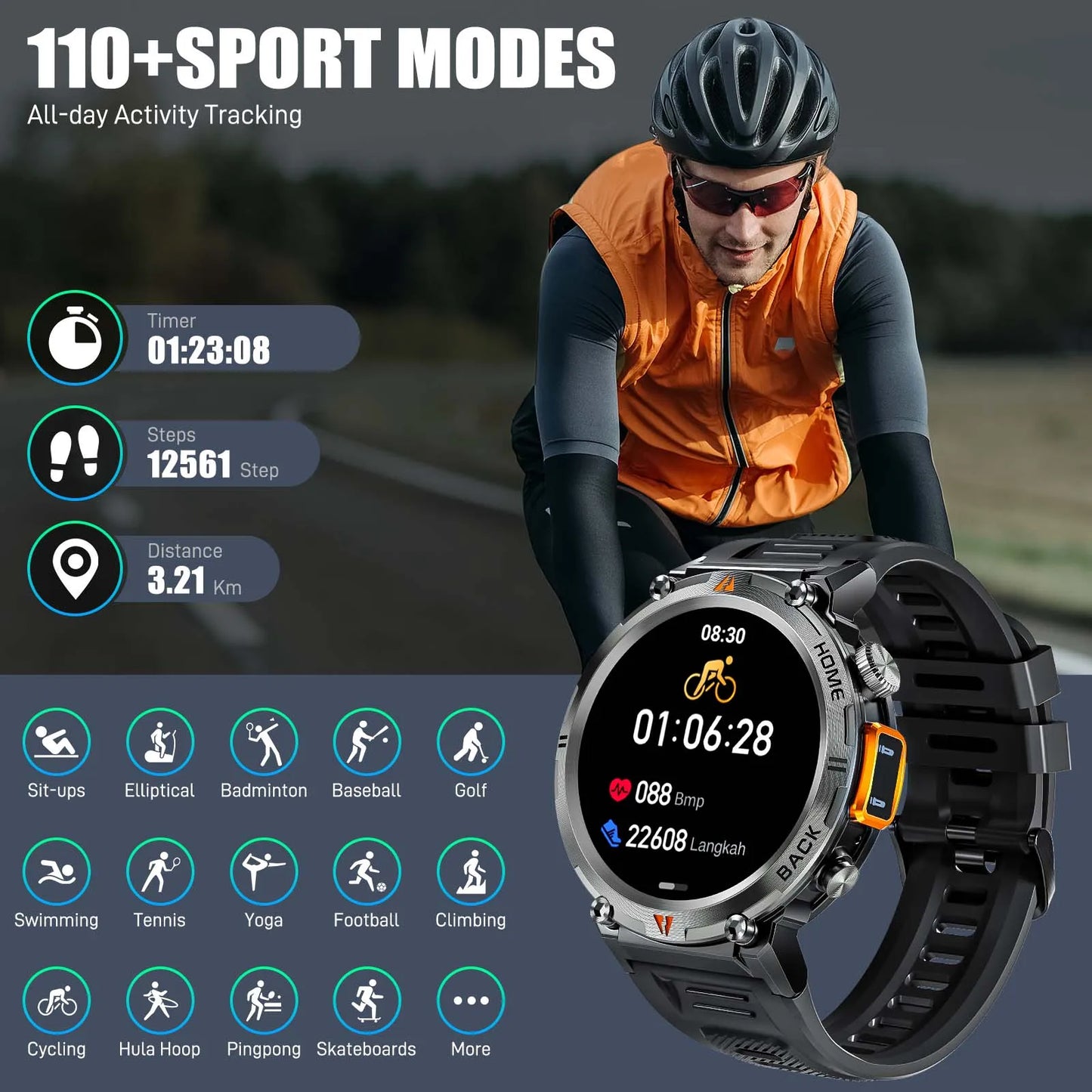 EIGIIS KE3 Bluetooth Call Smartwatch For Men Full Touch Health Monitor