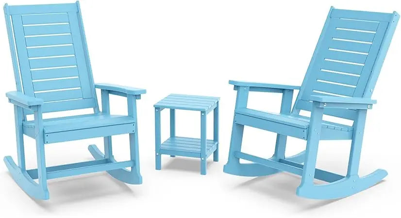 Outdoor Rocking Chair Set 3-Piece HDPE Plastic Porch Rockers