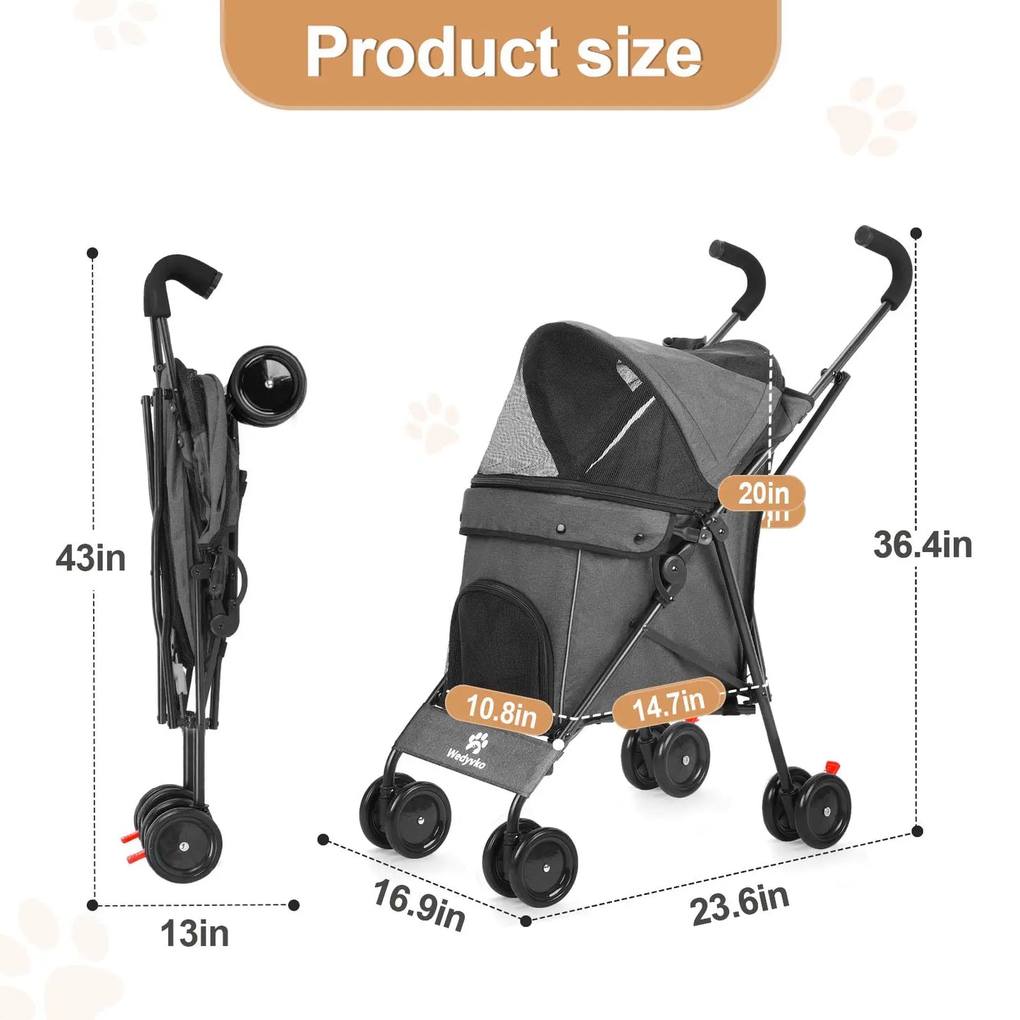 Portable Travel Dog Stroller For Small Pets And Cats
