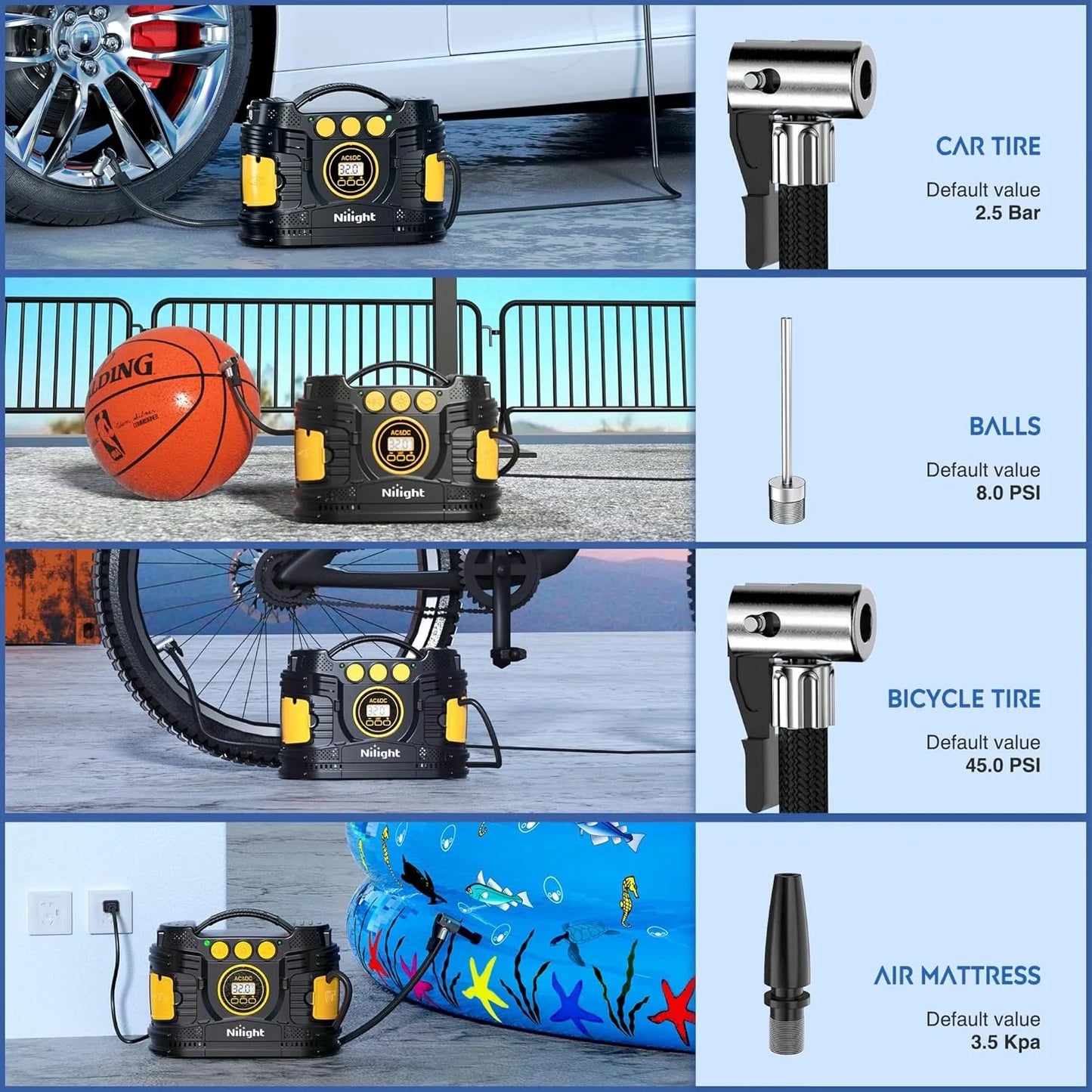 Tire Inflator Portable Air Compressor Dual Power for Cars