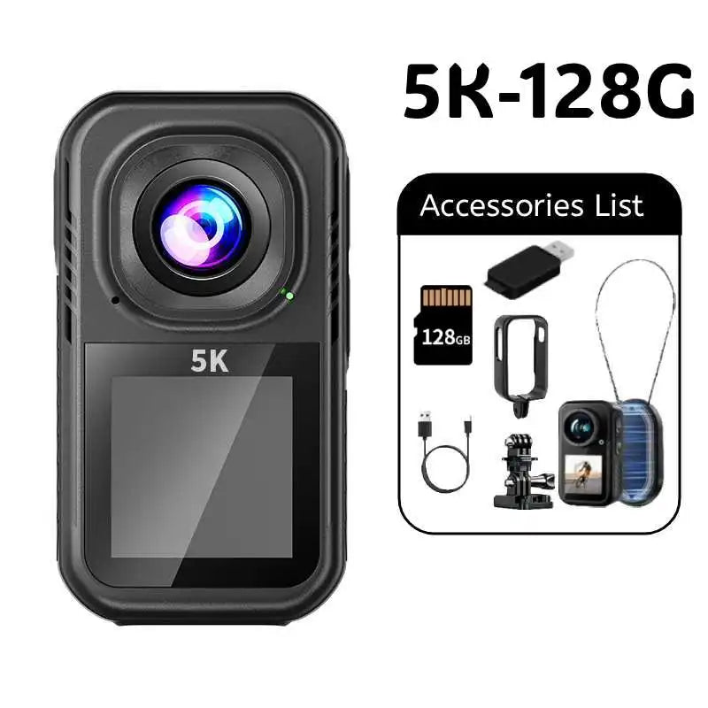 5K HD Action Camera With Wearable Pendant 130 Degree Wide Angle Dual Screen