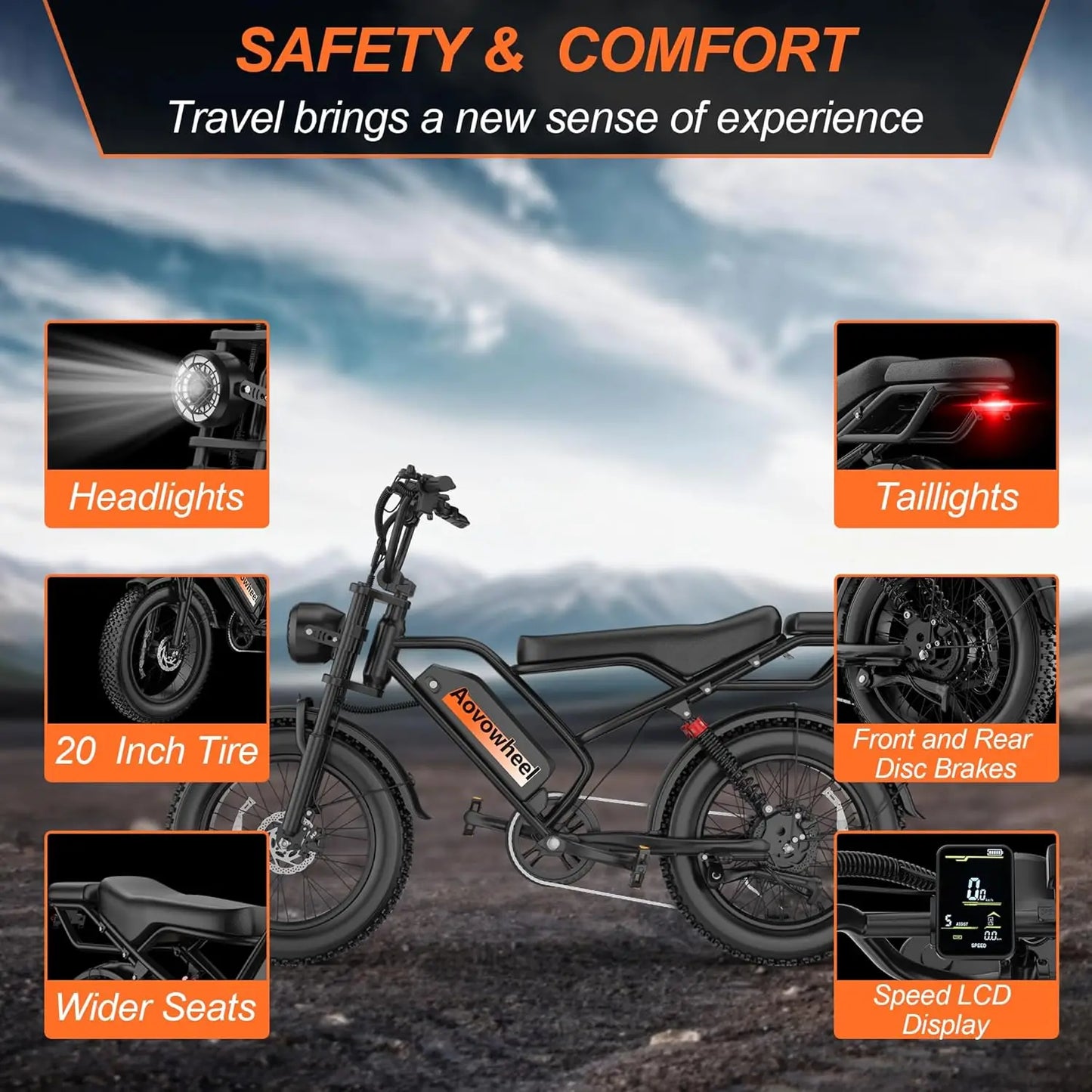 AOVOWHEEL AW2PRO Electric Bike 1500W Fat Tire 70 Miles Range
