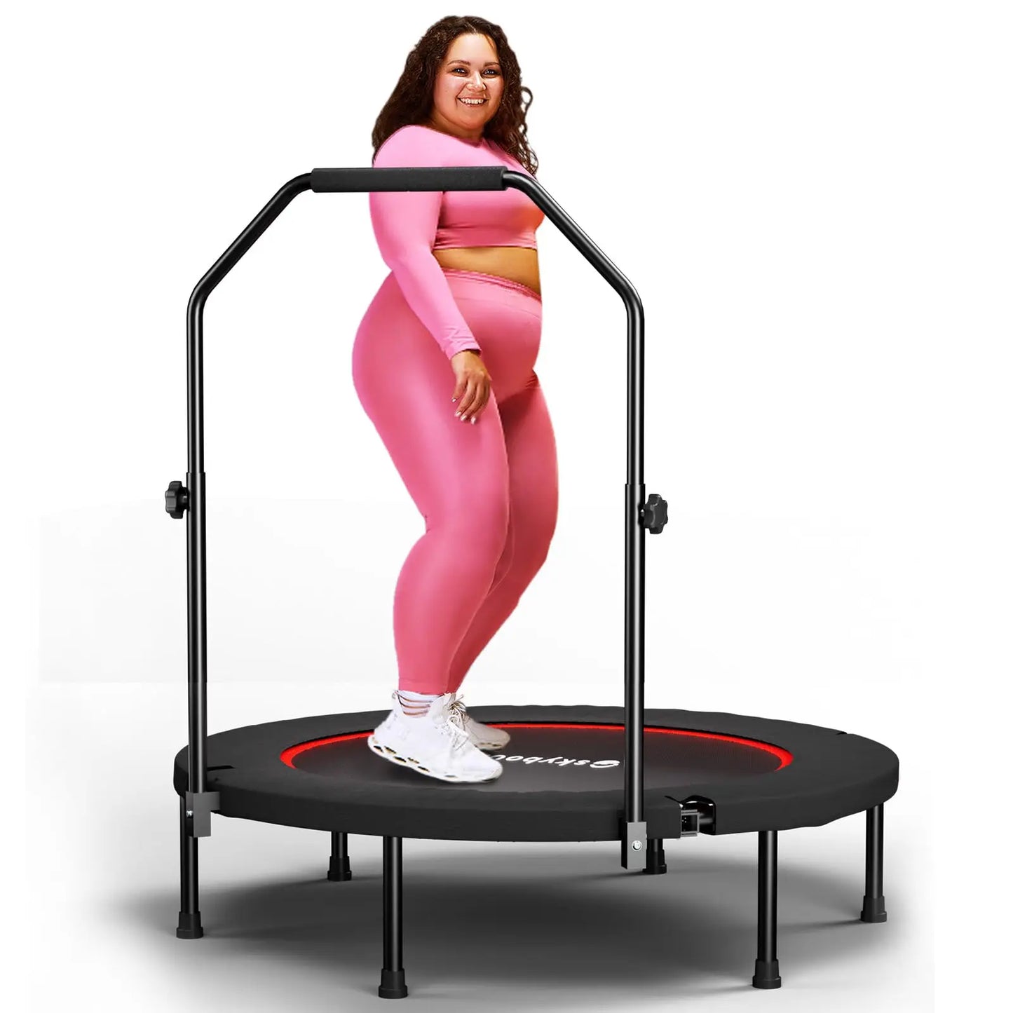 Foldable Rebounder Trampoline With Adjustable U Bar Handle For Adults