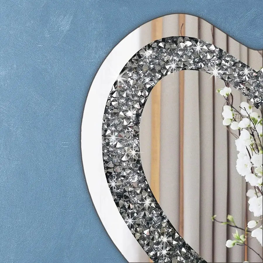 Crystal Crush Diamond Heart Shaped Mirror Frameless Wall Decor
