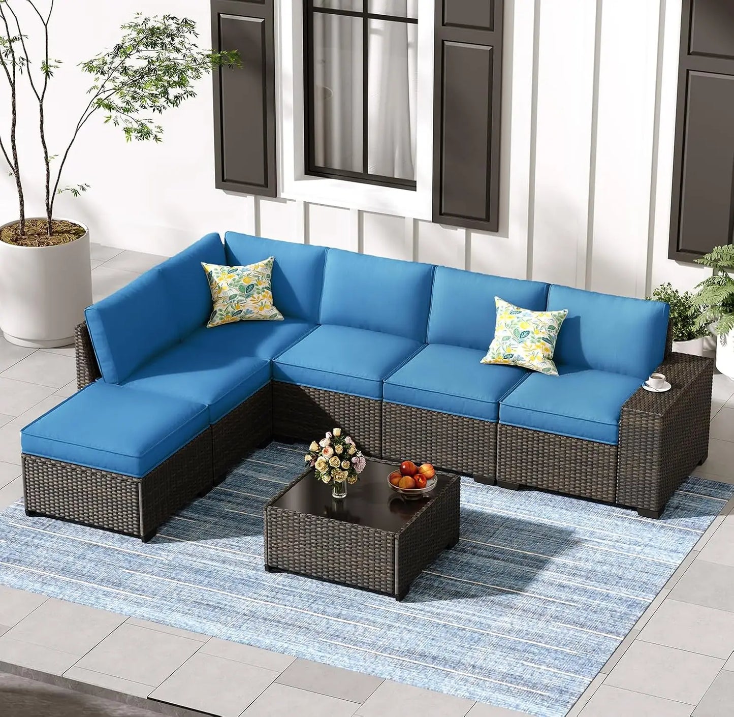 Guangbai All-Weather Outdoor Wicker Patio Furniture Set With Glass Table