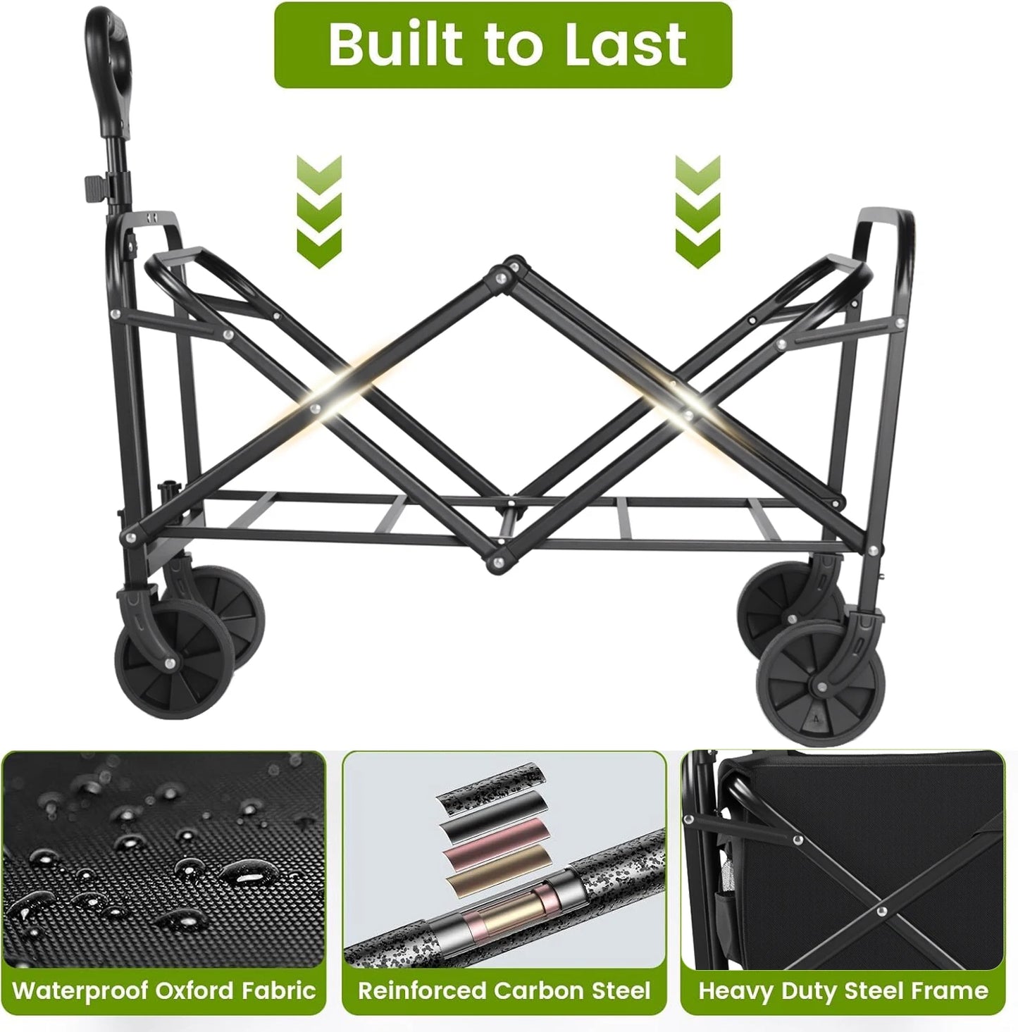 Heavy Duty Folding Wagon Cart All Terrain Wheels With Drink Holders