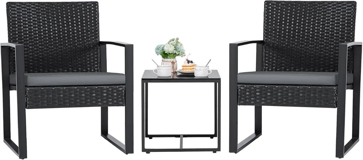Outdoor 3Piece Wicker Patio Furniture Set With Glass Coffee Table