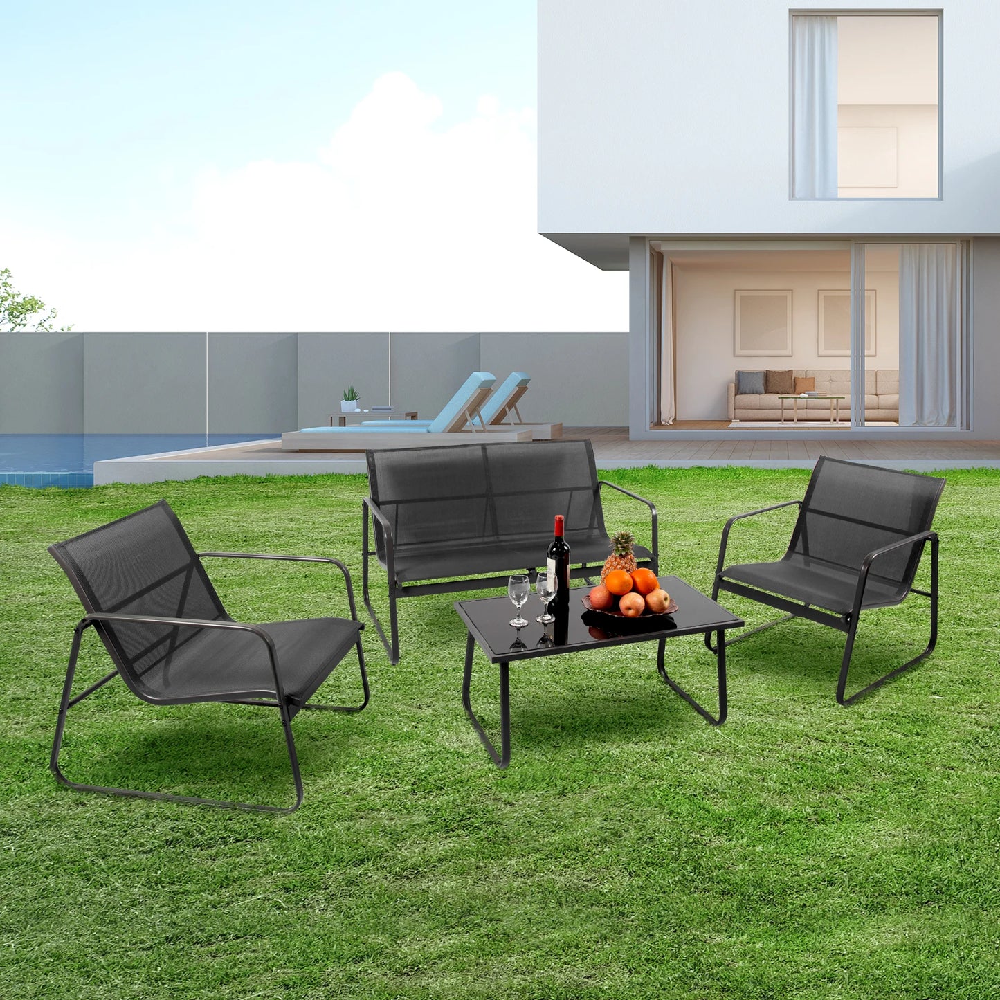 JHK Outdoor Patio Furniture Set With Table And Mesh Backrest