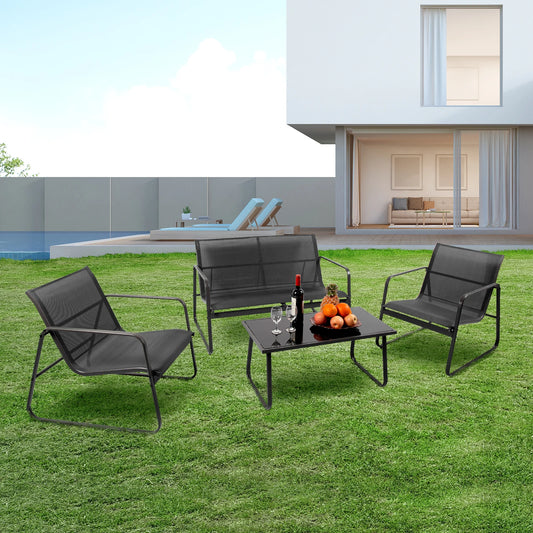 JHK Outdoor Patio Furniture Set With Table And Mesh Backrest