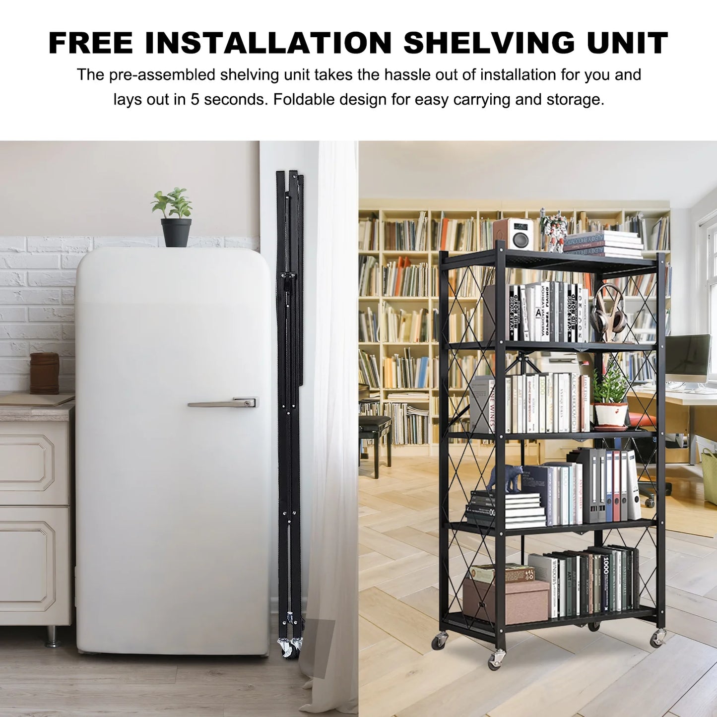 5 Tier Mobile Metal Storage Shelving Unit With Wheels