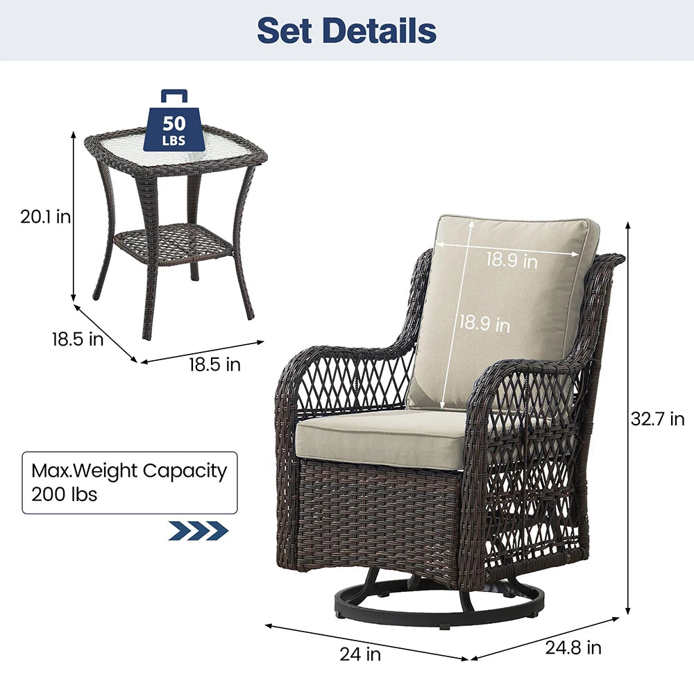 HiMISS 3-Piece Wicker Patio Set With Cushions
