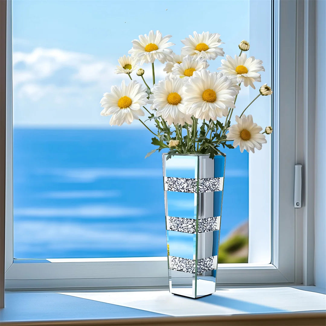 Modern Crystal Glass Floor Vase With Mirrored Stand
