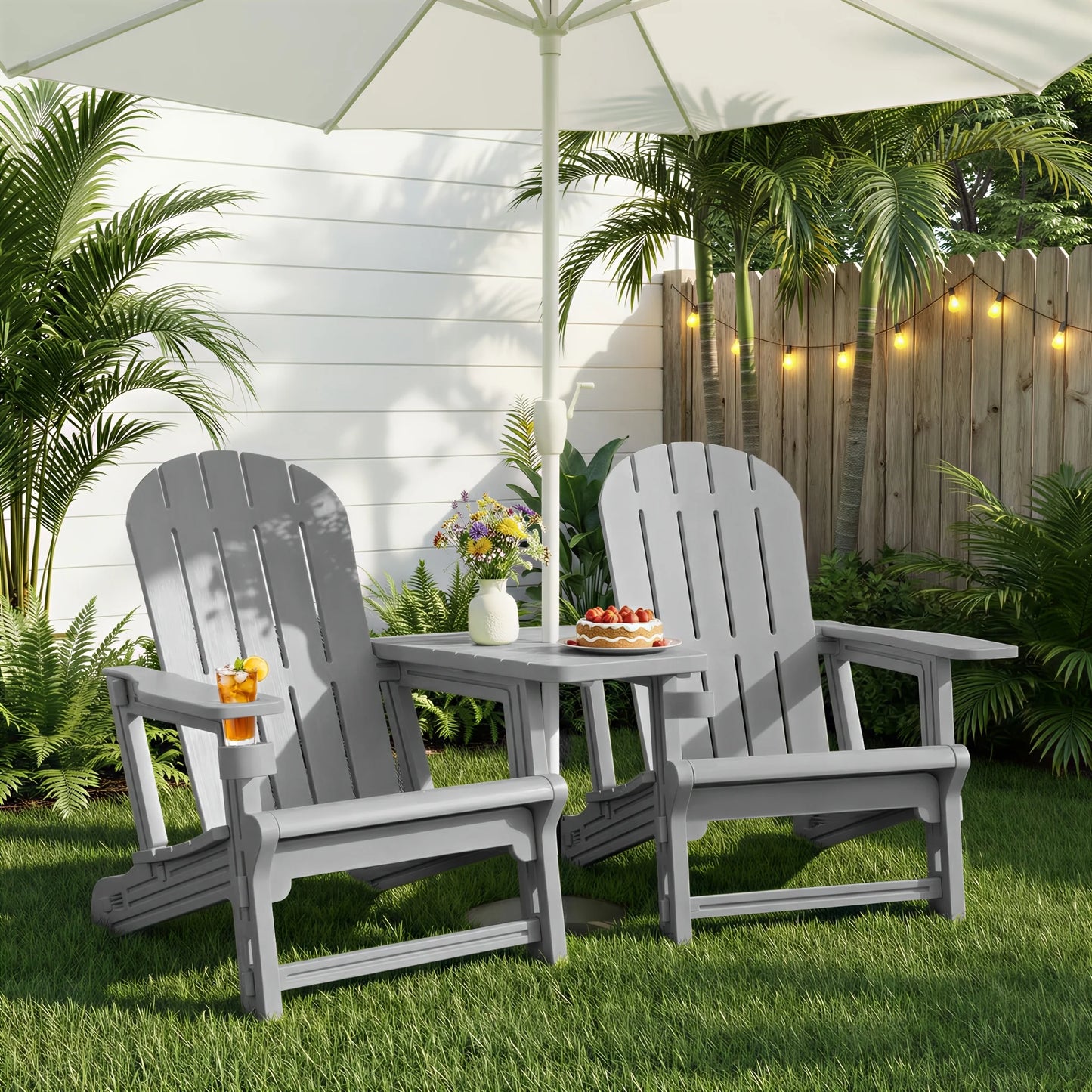 PIYRQ Outdoor All-Weather 2-Person Chair Set With Table And Footrest