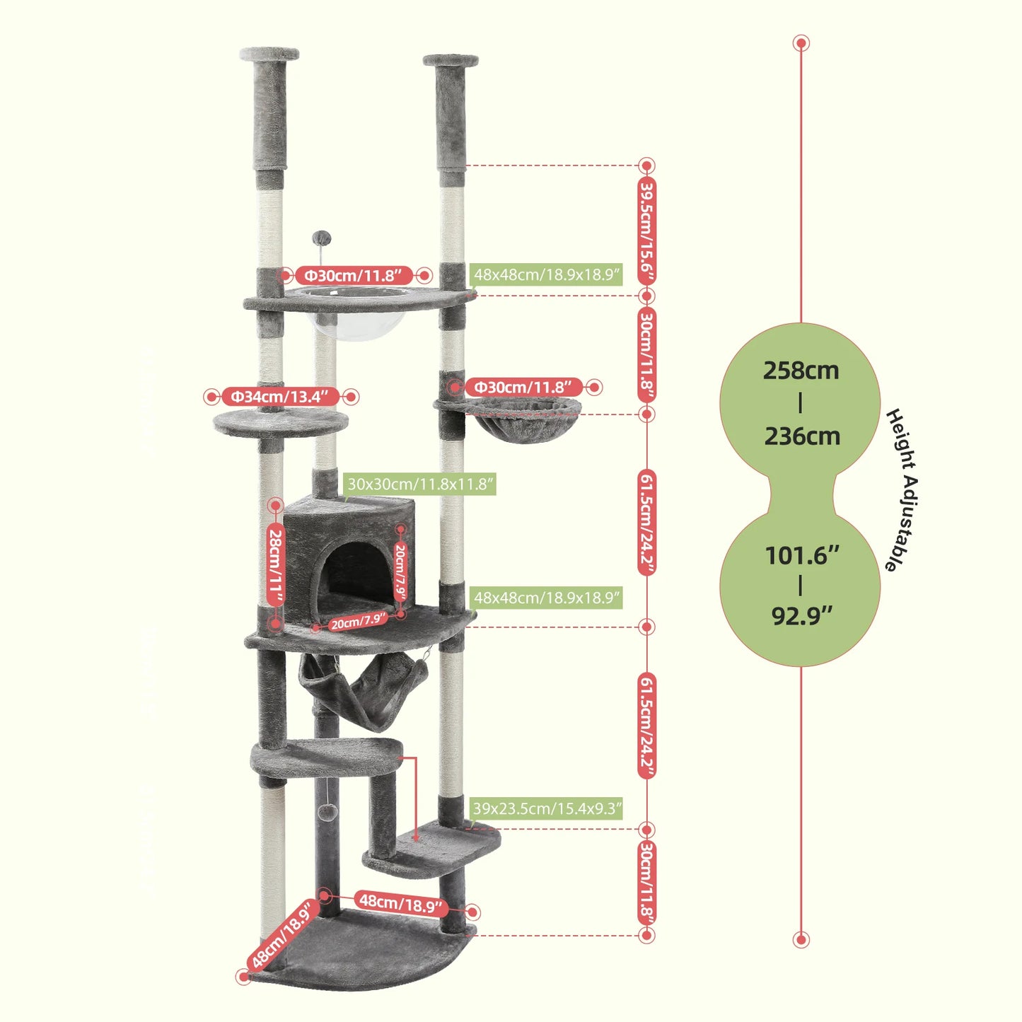 PAWZ Road Floor-To-Ceiling Cat Tree With Sisal Scratching Posts