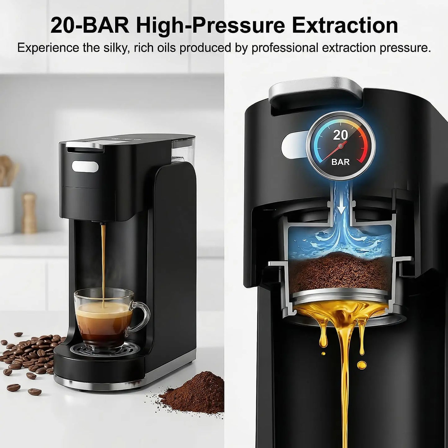All-in-One Single Serve Coffee Machine For Ground And K-Cup Pods