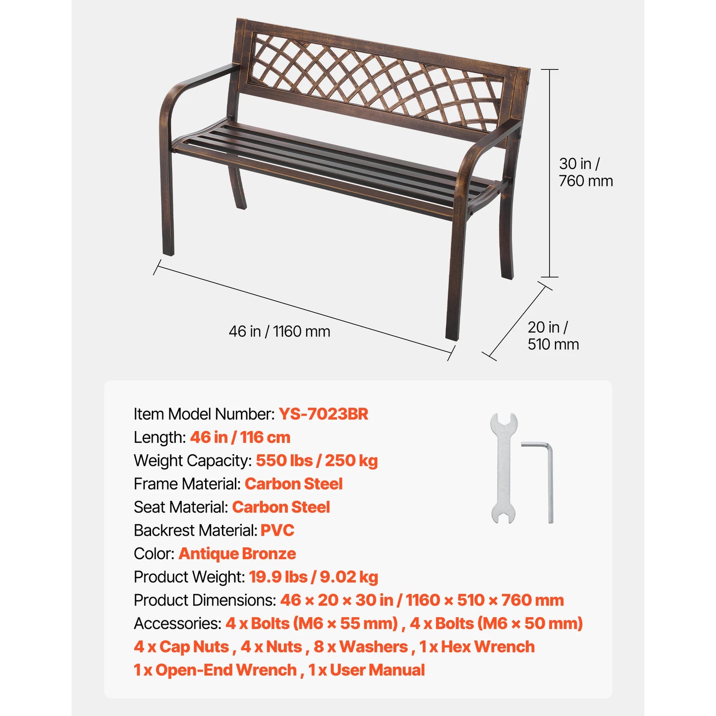 SucceBuy Outdoor Wood Metal Garden Bench With 480 Lb Capacity