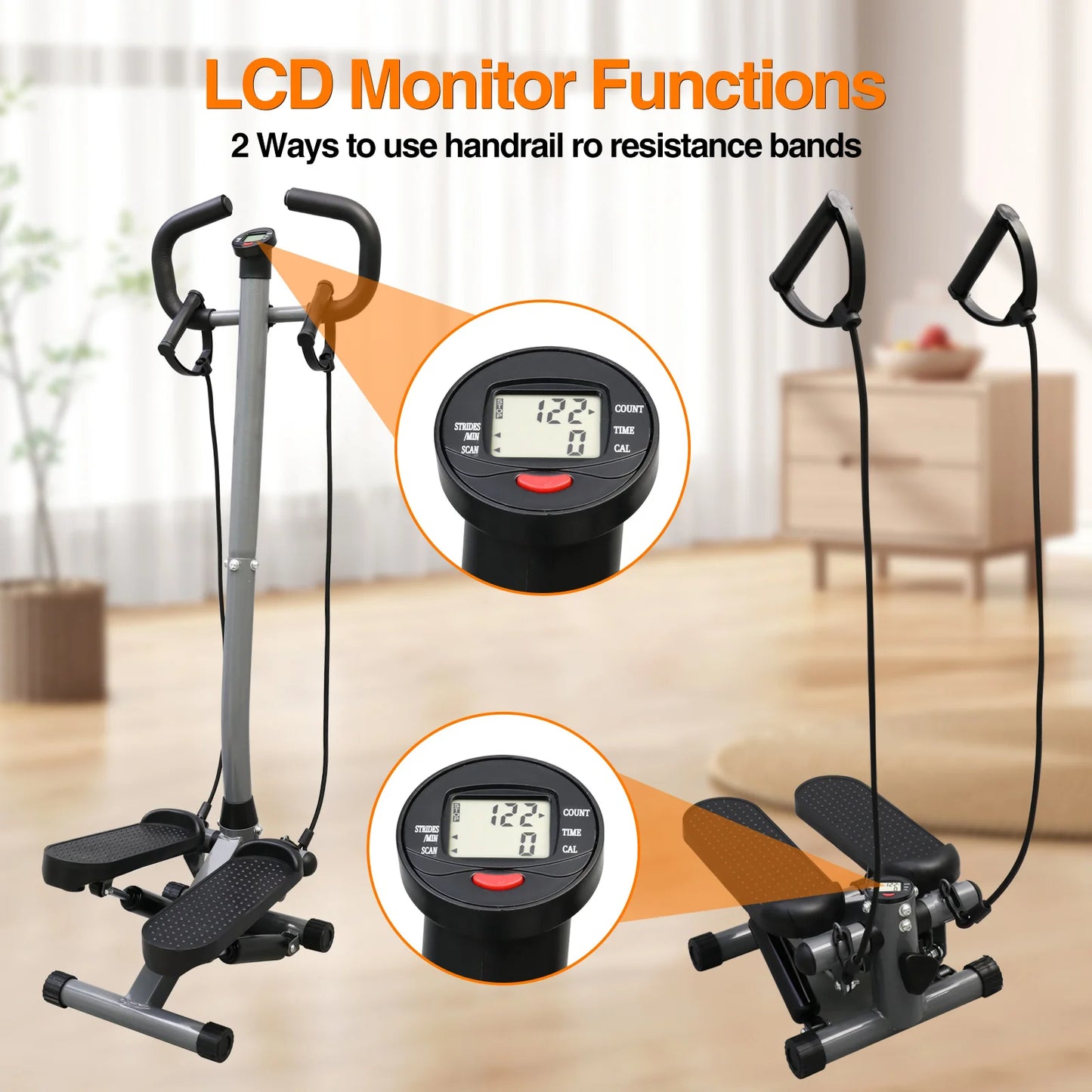 Exercise Stepper Machine With LCD Monitor And Resistance Bands