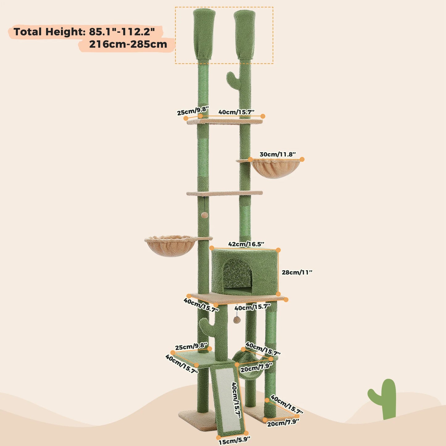 PAWZ Road Floor-To-Ceiling Cat Tree With Sisal Scratching Posts