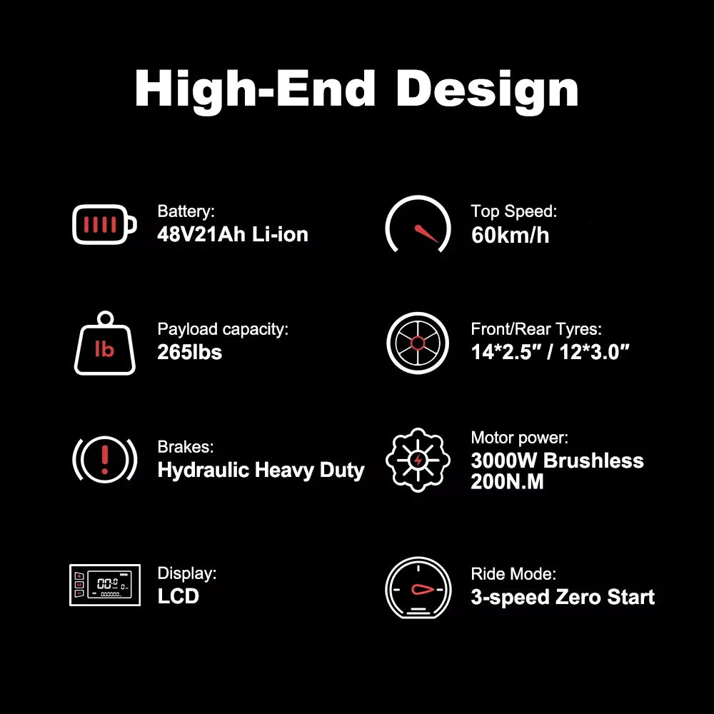 D02 Electric Bicycle 3000W Peak Motor Off Road Bike