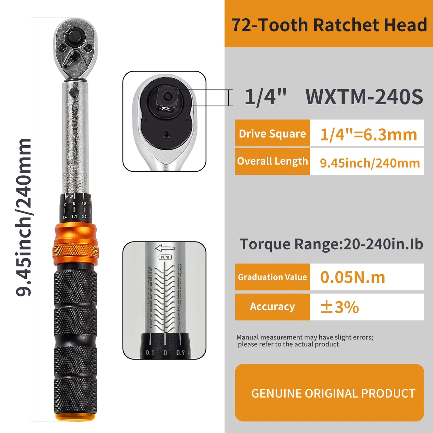 Waxtron Torque Wrench 1 To 220 Nm Precision Drive 1/4 3/8 1/2