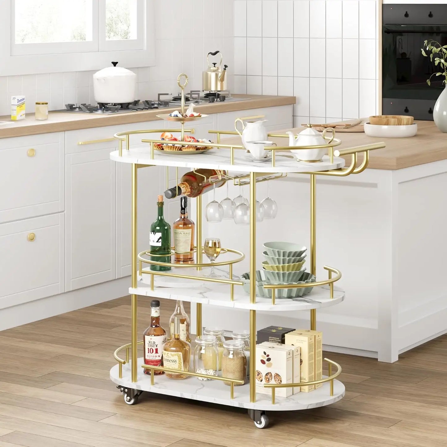 HobbyLane Bar Carts With Four-Tier Storage And Wine Rack