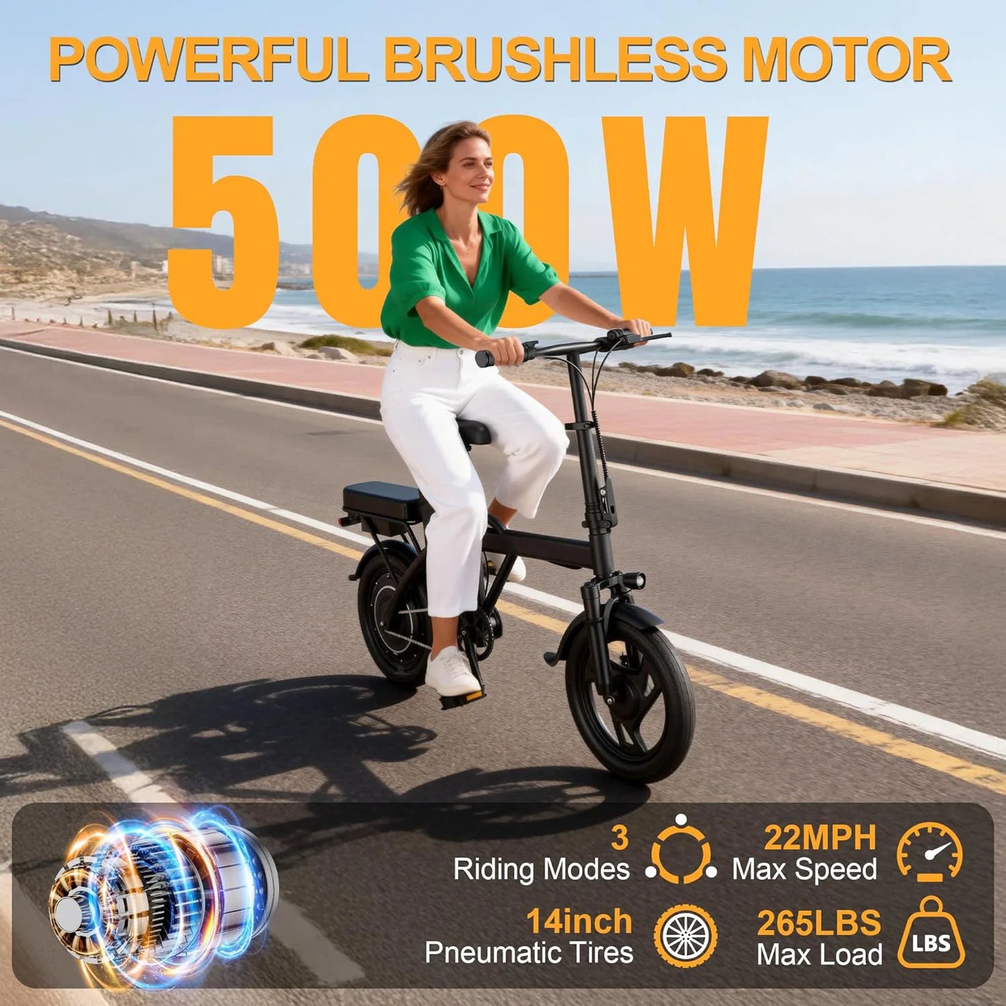 Ladped Foldable Electric Bike 500W 48V Dual Seat Mini E Bike