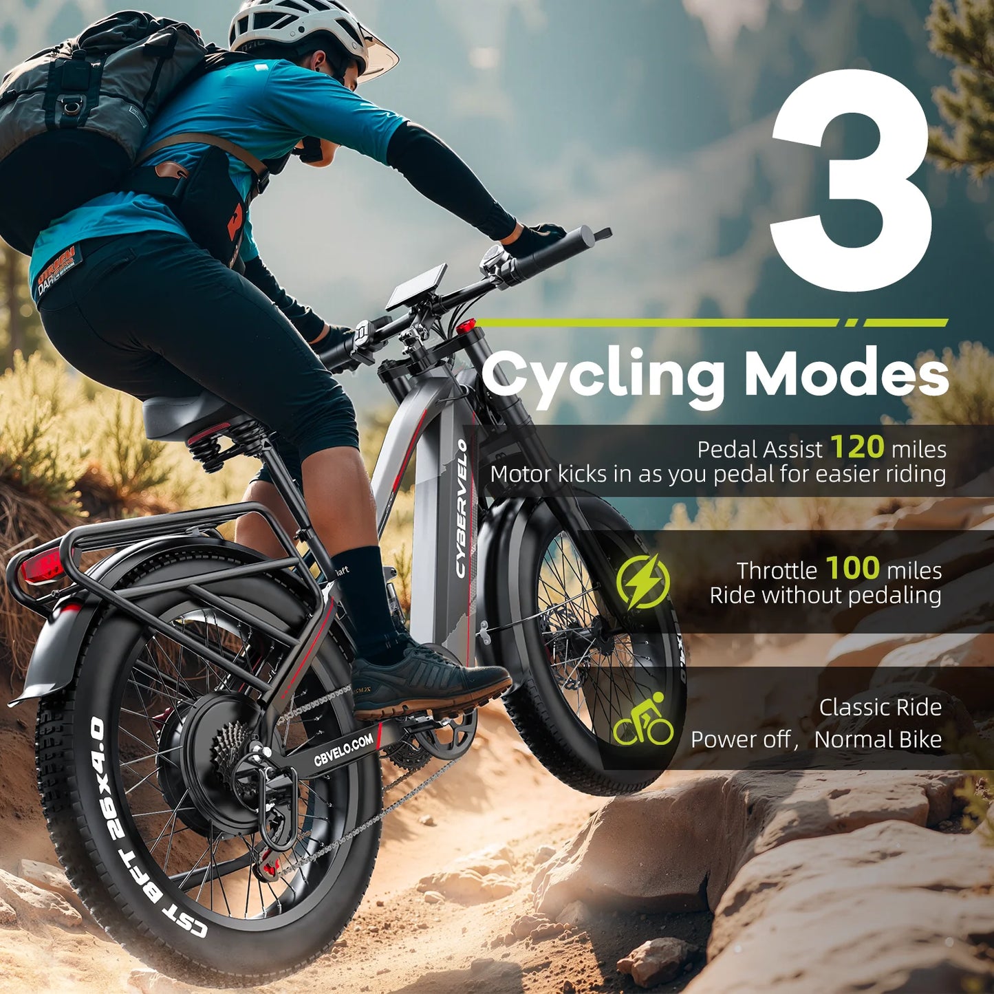CBVELO EK9 Fat Tire Electric Bike 60V 50Ah Long Range