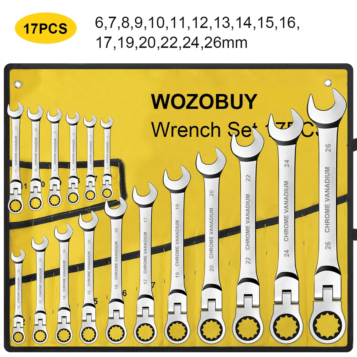 WOZOBUY Flex Head Ratchet Wrench Set With Cr V Steel