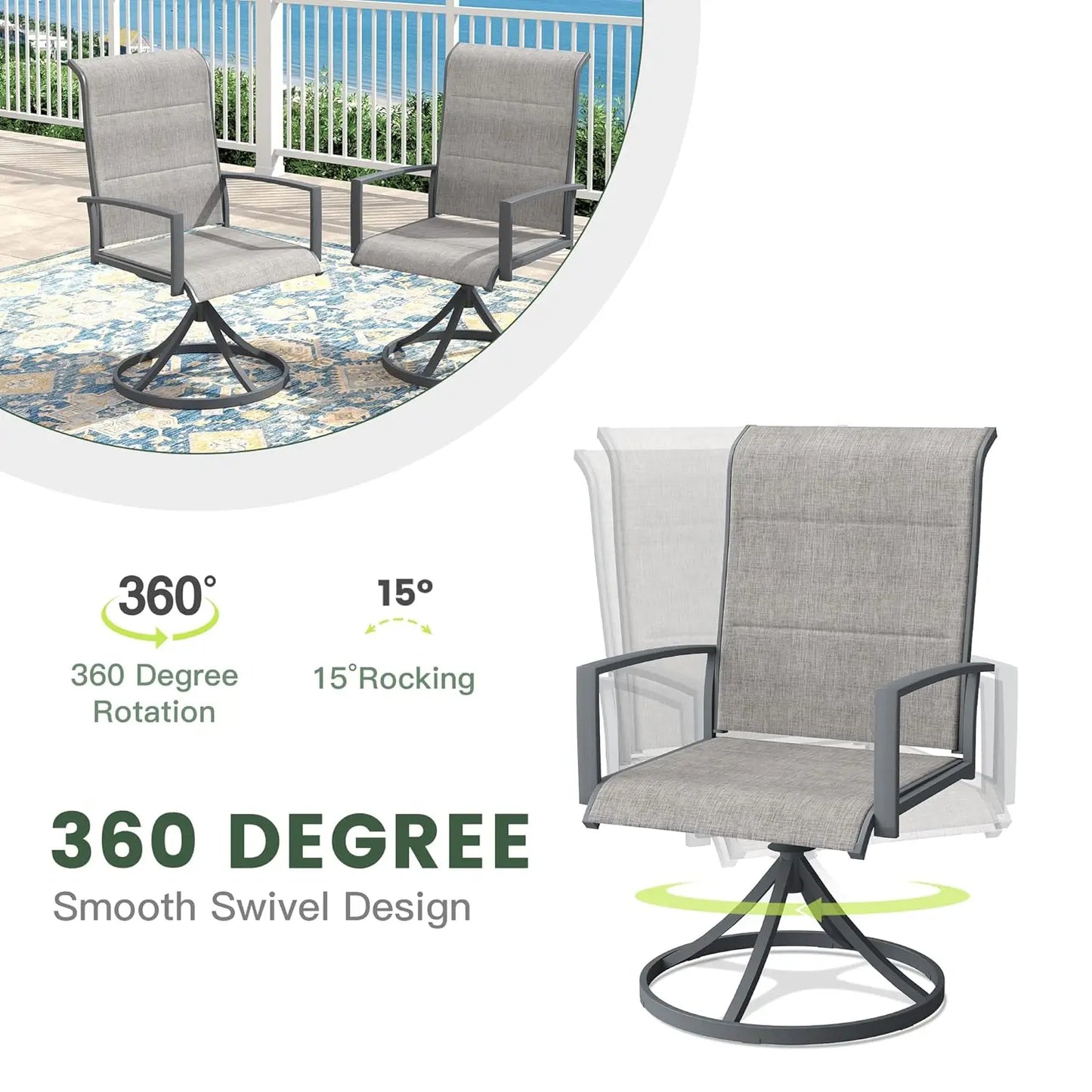 Outdoor Seven Piece Patio Dining Set With Textilene Swivel Chairs