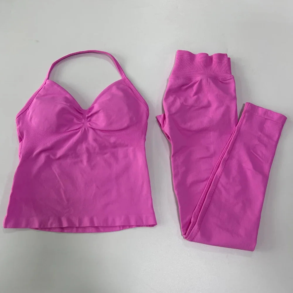 Seamless Gym Set For Women With Tank Top And High Waist Leggings
