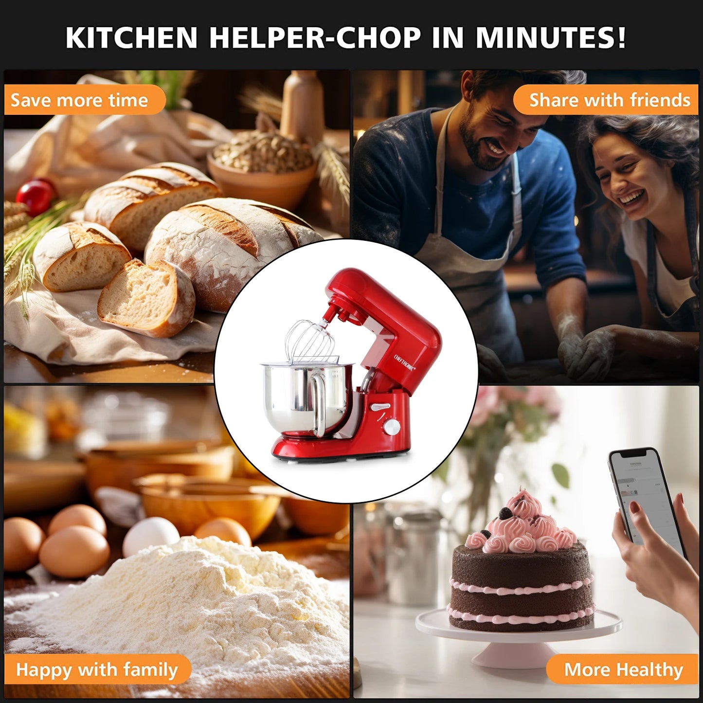 Cheftronic Stand Mixer Tilt Head 650W Six Speed US Plug