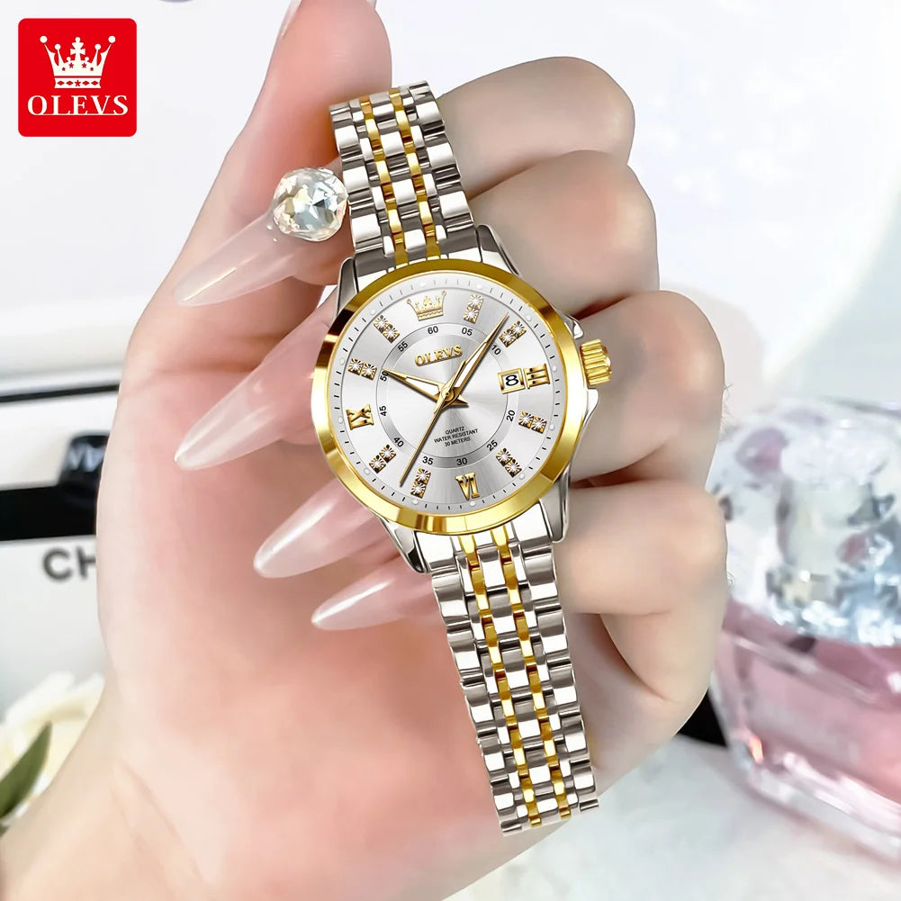OLEVS 3620 Women Quartz Watch Luxury Diamond Calendar Waterproof