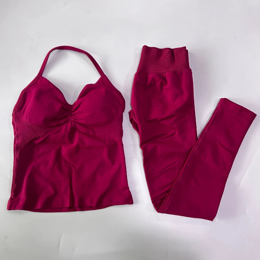 Seamless Gym Set For Women With Tank Top And High Waist Leggings