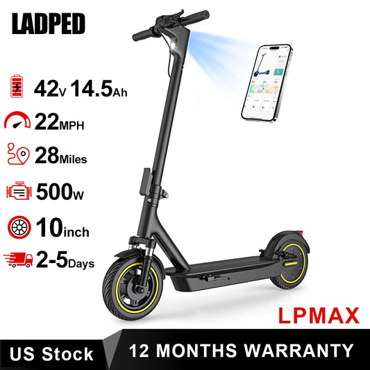 LADPED LPMAX Folding Electric Scooter 22 MPH Dual Shock Absorber