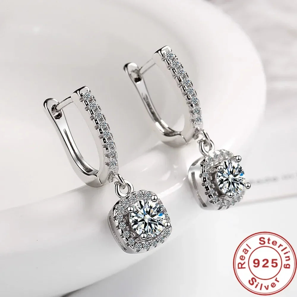 Sterling Silver Zircon Hoop Earrings For Women Fine Jewelry