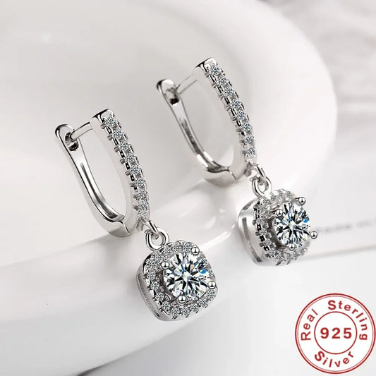 Sterling Silver Zircon Hoop Earrings For Women Fine Jewelry