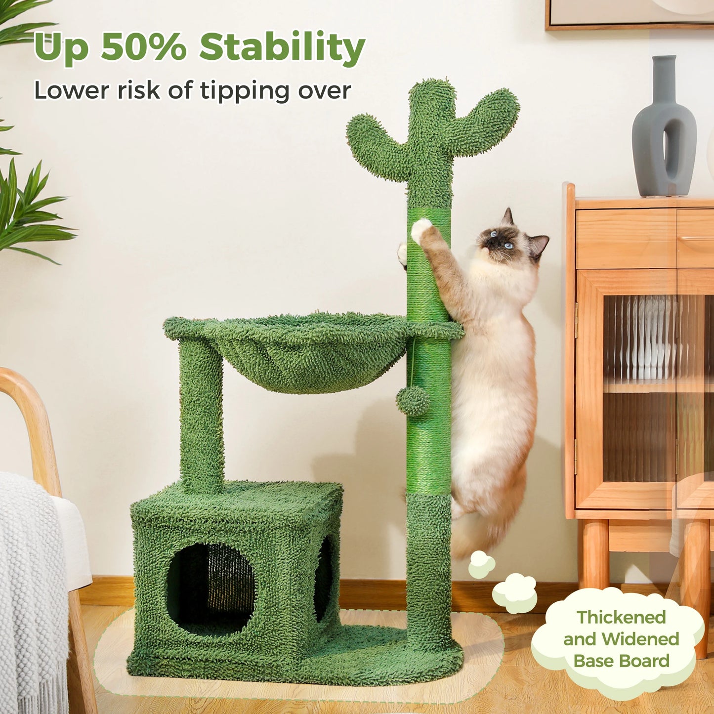 PEQULTICN Cactus Cat Tree With Large Condo And Hammock